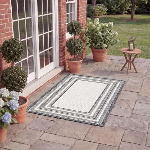 Miniatura 99 de SAFAVIEH Alfombra lavable al aire libre Courtyard Collection – 4' x 5'7", beige oscuro y beige, no desprende pelusa y fácil de limpiar, ideal