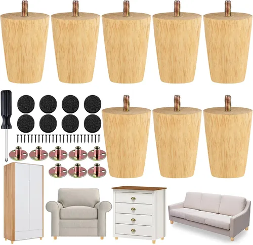 Miniatura 11 de TURSTIN 8 patas redondas para muebles de 3 pulgadas, patas redondas de madera maciza con tuercas en T M8, patas de sofá, patas de repuesto