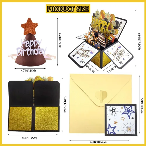 Miniatura 3 de Tarjeta desplegable de feliz cumpleaños para mujeres y hombres, divertida caja de felicitación 3D de cumpleaños con sobres, etiqueta de notas