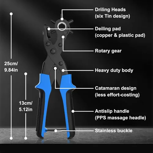 Miniatura 2 de Diyife Perforadora profesional de cuero, juego completo de herramientas de perforación para cinturón, correa de reloj, zapatos, manualidades, Azul