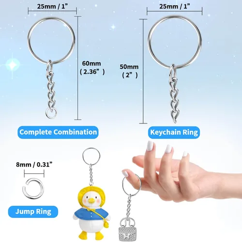 Miniatura 3 de Paxcoo 50 llaveros con cadena y 50 anillos de salto, kit de anillos de llavero a granel para fabricación de llaveros, suministros para manualidades