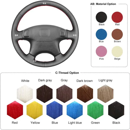 Miniatura 4 de MEWANT Funda de volante para Honda Civic 1996-2000 / CR-V CRV/Prelude 1997-2001/Accord 6 / Odyssey/Acura CL 1998-2003 / MDX/TL Cuero de microfibra +