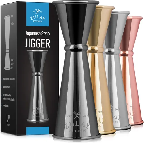 Zulay - Jigger de cóctel de estilo japonés de alta calidad, 2 onzas, 1 onza, doble gatillo de bartending - Acero inoxidable 304 con medidas grabadas