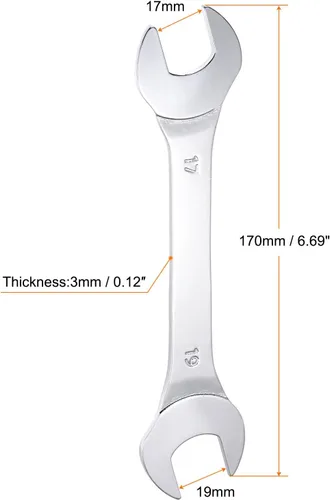Miniatura 2 de uxcell Llave fina de extremo abierto, 0.669 in x 0.748 in, espejo métrico, acero de alto carbono, para mantenimiento doméstico y reparaciones