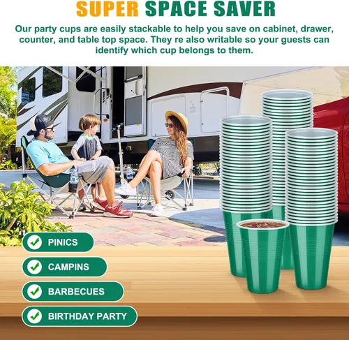 Miniatura 6 de Zopeal Paquete de 200 vasos de plástico verdes de 16 onzas para el Día de San Patricio a granel para fiestas, desechables, resistentes, para fiestas