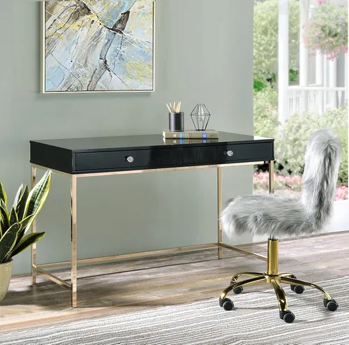 Knocbel Mesa de escritura contemporánea con 2 cajones, estación de trabajo de oficina en casa con base de metal, capacidad de peso de 99 libras, 47