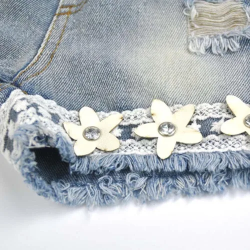 Miniatura 6 de Conjunto de ropa de chaleco de gasa con perlas y pantalones cortos de mezclilla para bebés de 2 a 7 años