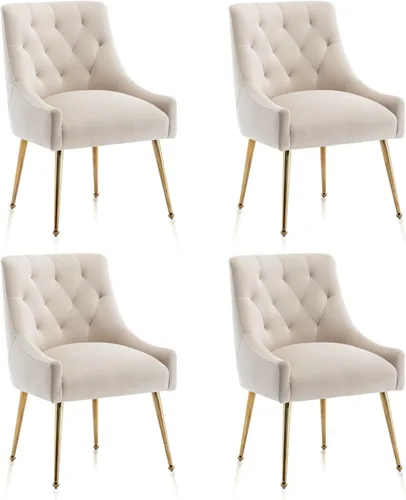 Miniatura 8 de Juego de 2 sillas de comedor, sillas de comedor modernas de terciopelo con patas doradas, elegantes sillas decorativas acolchadas para recepción