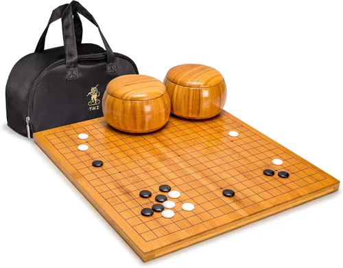 Yellow Mountain Imports Juego de Tablero Go Reversible de Bambú de 0.8 pulgadas 19x19 / 13x13 con Piedras Convexas Individuales de Melamina y Juego