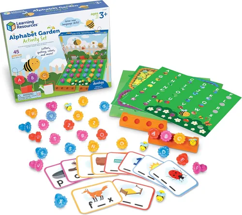 Learning Resources Juego de actividades de jardín del alfabeto, 45 piezas, juegos educativos para interiores a partir de 3 años, alfabeto