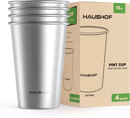Miniatura 8 de HAUSHOF Taza de pinta, tazas de acero inoxidable de 14 onzas, tazas de metal apilables, tazas de pinta de cerveza apilables para el hogar, fiesta