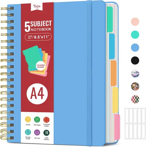 Miniatura 23 de Cuadernos de espiral con tapa dura para el trabajo con divisores y pestañas removibles, de 8.5"x11" con 5 divisiones para tomar notas y organizador