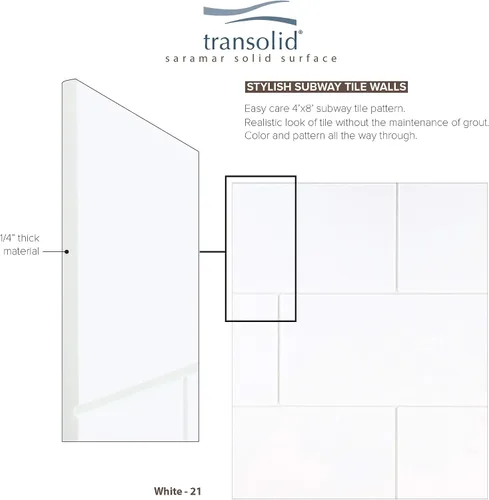 Miniatura 5 de Transolid SWK603672-21 SaraMar - Kit de pared de ducha de 3 piezas, 36 x 60 x 72 pulgadas, color blanco