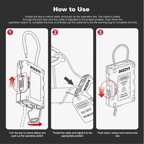 Miniatura 5 de Cerraduras de cable de bloqueo con 2 llaves Cable de acero de PVC ajustable de 0.16 x 31.5 pulgadas compatible con OSHA para válvulas, paneles