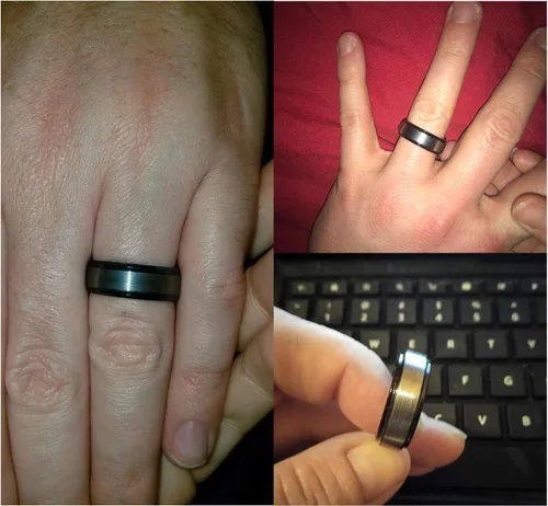 Miniatura 4 de TRUMIUM Anillo de boda de carburo de tungsteno de 0.236 in y 0.315 in para hombres y mujeres, borde escalonado, negroplata, grabado "I Love You