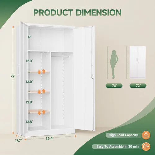 Miniatura 3 de Letaya Gabinete de casillero de metal, armarios de almacenamiento de acero con puerta con cerradura, guardarropa independiente para ropa de oficina