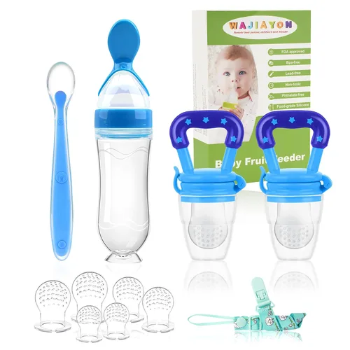Miniatura 10 de Comedero de alimentos para bebés (3 piezas) con 6 chupetes de silicona de diferentes tamaños, 2 cucharas dispensadoras de alimentos de silicona