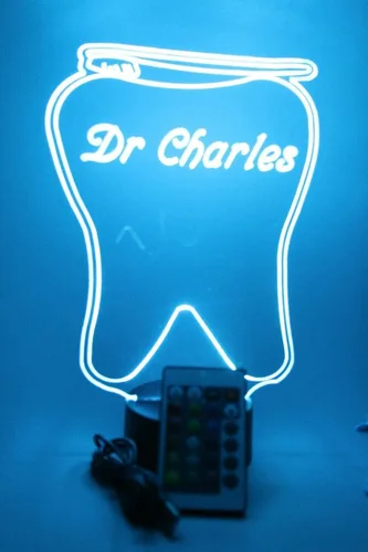 Miniatura 2 de MIRROR MANIA Lámpara de mesa LED personalizada con grabado de dientes y cepillo dental, viene con control remoto, 16 opciones de color, cable