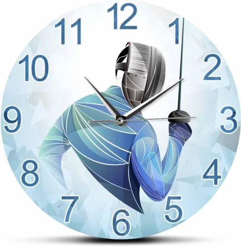 Reloj de pared silencioso de 11.8 in, diseño moderno, esgrimista, decoración del hogar, relojes de combate, deportes, arte de pared, esgrima,