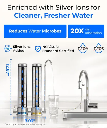 Miniatura 4 de Waterdrop - Filtro de agua de encimera doble etapa con iones de plata, reduce el cloro, PFOA/PFOS, el mal sabor y olor, filtración mejorada