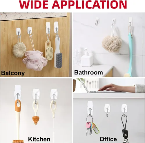 Miniatura 4 de Ganchos de alambre para pared pequeños con 32 ganchos, ganchos de pared resistentes con 32 tiras, ganchos adhesivos sin daños para soporte
