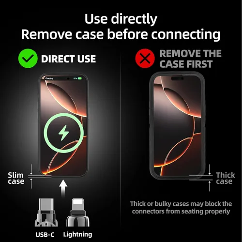 Miniatura 5 de MFish Cable de carga USB 4 en 1 con funda de transporte, cable de carga rápida de 240 W, USB-A y USB-C dual a USB-C/Lightning, para iPhone Negro