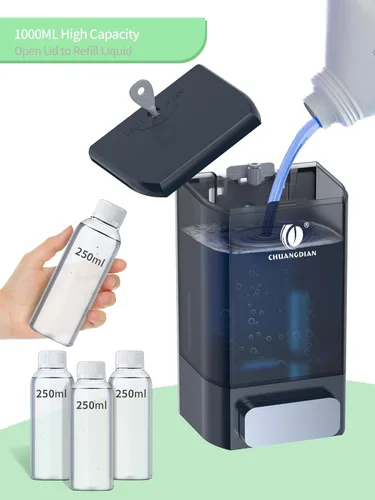 Miniatura 2 de Dispensador manual de jabón para baño y cocina, dispensador de jabón para baño, ducha, champú, gel, recipiente de plástico líquido, 34 onzas, gris