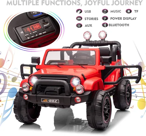 Miniatura 4 de Funda para camión y automóvil de 2 plazas, automóvil eléctrico para niños de 12 V con control remoto parental, música, Bluetooth, reproductor de Rojo