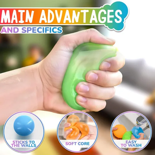 Miniatura 4 de 8 bolas adhesivas para techo y pared, juego de bolas adhesivas de 1.8 pulgadas con material TPR flexible y resistente al desgarro, bolas brillantes