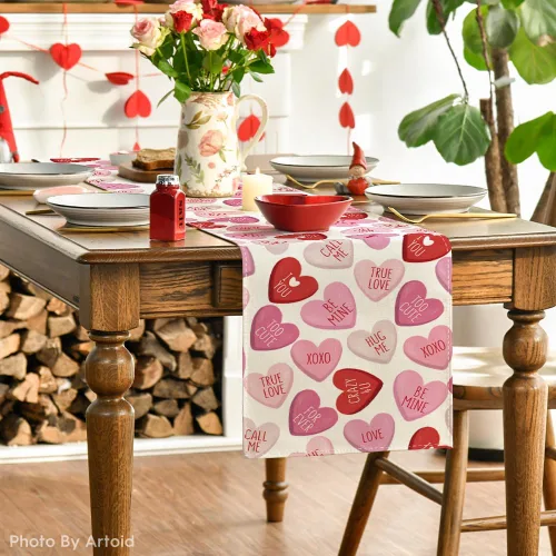 Miniatura 3 de Artoid Mode Camino de mesa de corazón rosa Ture Love para festival, aniversario, cocina, comedor, decoración para decoración de fiesta del hogar, 13