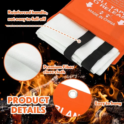 Miniatura 3 de Macarrie Paquete de 20 mantas contra incendios de 39 x 39 pulgadas, manta de emergencia para el hogar y la cocina, manta extintora de fibra