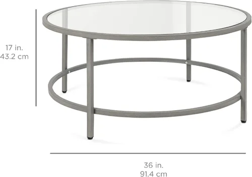 Miniatura 2 de Best Choice Products Mesa auxiliar redonda de cristal templado moderna de 36 pulgadas para sala de estar, comedor, té, decoración del hogar con Gris