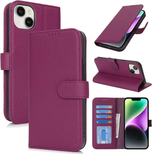 Miniatura 112 de Zouzt Funda para iPhone 11 de 6.1 pulgadas de piel auténtica con 4 ranuras para tarjetas, tarjetero con bloqueo RFID, tapa magnética, función atril