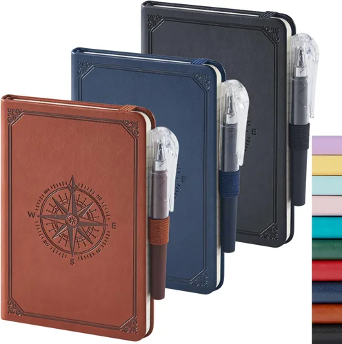 Miniatura 25 de Paquete de 3 cuadernos rayados con bolígrafo, cuadernos A5 (5.7 x 8.4 pulgadas) de tapa dura de cuero para mujeres y hombres, trabajo, 160 páginas