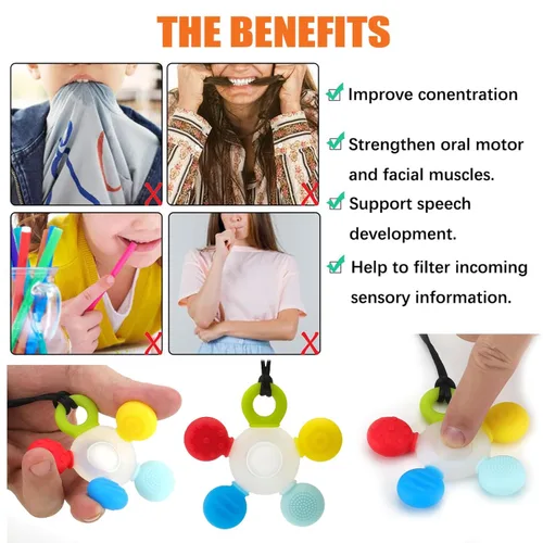 Miniatura 2 de Seeway - Collar masticable sensorial, collar masticable de silicona para niños sensoriales, longitud ajustable, juguetes masticables para autismo