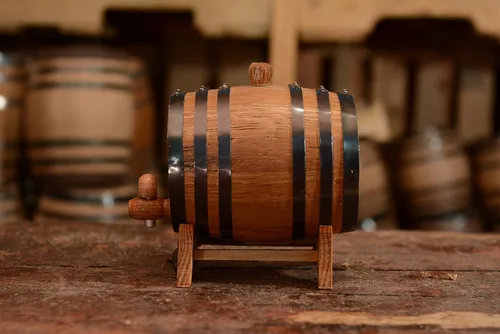 Miniatura 5 de Personalizado – Barril de envejecimiento de bourbon de roble blanco americano – roble envejecido (1 litro, aros negros)