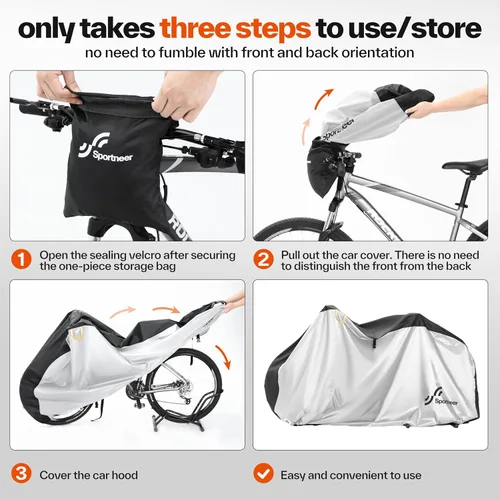 Miniatura 3 de Sportneer Cubierta para bicicleta: Fundas impermeables para bicicletas al aire libre con orificio de bloqueo y bolsa de almacenamiento, cubiertas