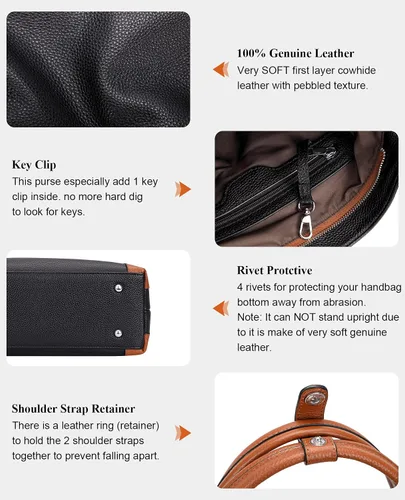 Miniatura 8 de Over Earth Bolsos de cuero suave para mujer, bolso de hombro tipo hobo grande