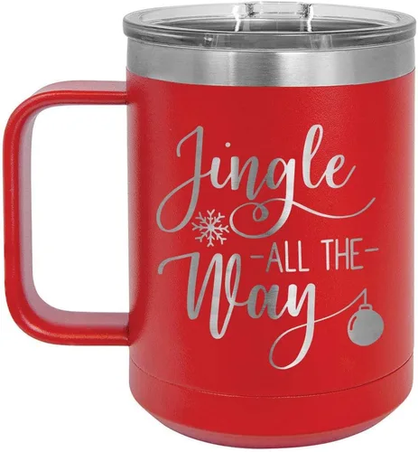 Miniatura 5 de JINGLE ALL THE WAY - Taza de café con tapa deslizante de 13.0 fl oz, diseño navideño con texto en inglés "JINGLE ALL THE WAY", Verde