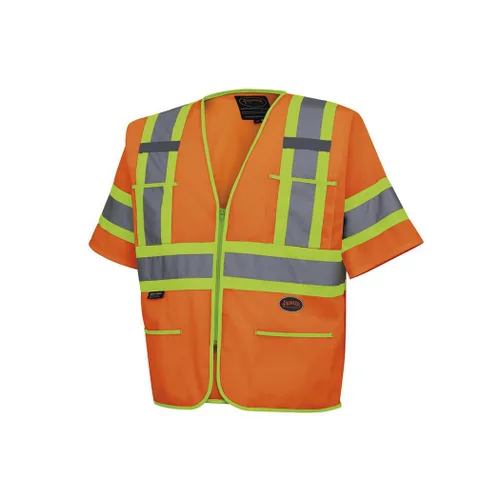 Pioneer Chaleco de seguridad con mangas Hi Vis para hombres y mujeres, tricot transpirable, cinta reflectante, bolsillos, clase 3, color naranja