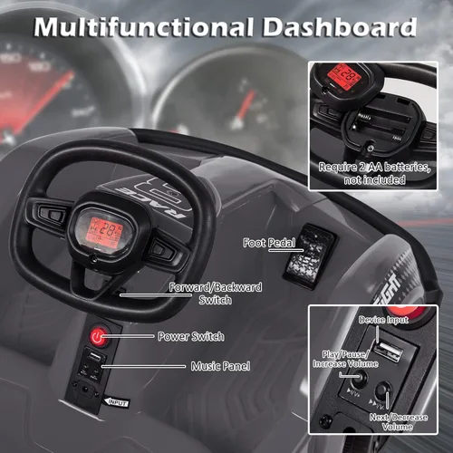 Miniatura 4 de Costzon Go Kart Racer de 6 V con control remoto de 2.4 G, juguete eléctrico para niños con cinturón de seguridad, música, puerto USB, Negro
