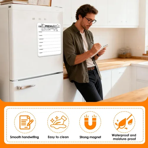 Miniatura 4 de Planificador semanal magnético de comidas para refrigerador, tablero de menú de borrado en seco de 8 x 12 pulgadas, pizarra blanca resistente a