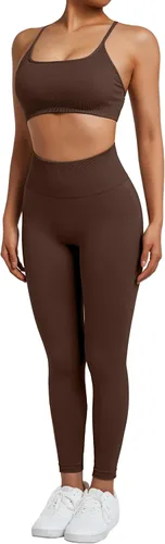 Miniatura 2 de SUUKSESS Conjuntos de entrenamiento sin costuras para mujer, sujetador deportivo con tiras y cintura alta, pantalones cortos