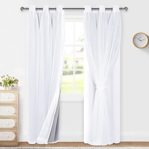Miniatura 29 de XWZO Cortinas 100% opacas de doble capa para guardería, cortinas opacas con superposición transparente para dormitorio de niñas, cortinas