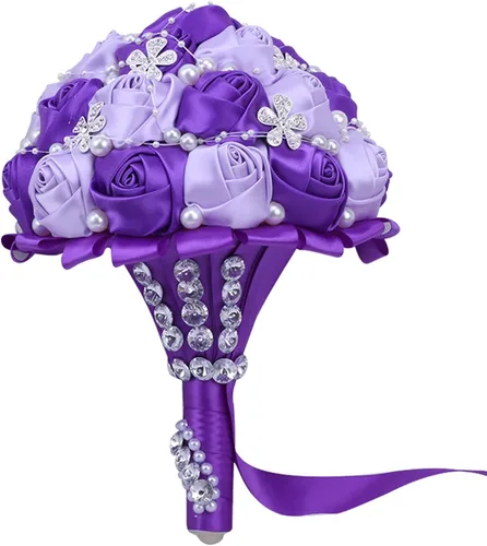 Miniatura 12 de XINNI Ramo de boda negro para novia, dama de honor, satén con diamantes de imitación y perlas para boda, fiesta de quinceañera, negro y marfil