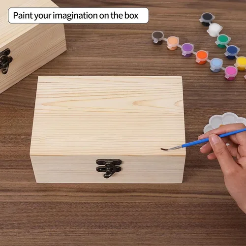 Miniatura 5 de Anktily Paquete de 4 cajas de madera sin terminar, 6 x 4 x 2 pulgadas, caja rústica de madera pequeña con cierre de bloqueo, caja organizadora