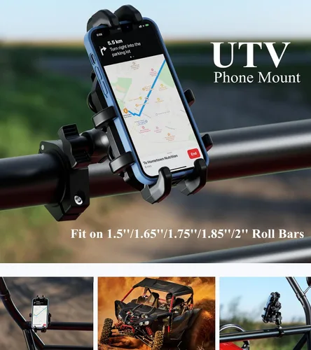 Miniatura 2 de BRCOVAN Soporte de teléfono UTV resistente con amortiguador de vibraciones Adjustable UTV Roll Cage Cellphone Clip for 5.4''-6.9'' Smartphones