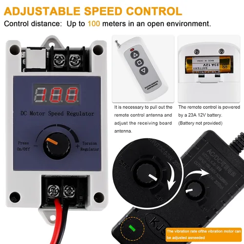 Miniatura 3 de JIAWANSHUN Motor de Vibración DC24V, Motor Rotativo de Tamiz de 3800RPM para Cama de Masaje, con Adaptador de Velocidad Ajustable y Control Remoto
