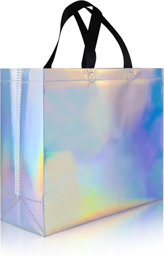 Miniatura 15 de cabzymx 15 bolsas de regalo reutilizables de color azul brillante con asas, bolsas de regalo de fiesta a granel con bases resistentes, bolsa