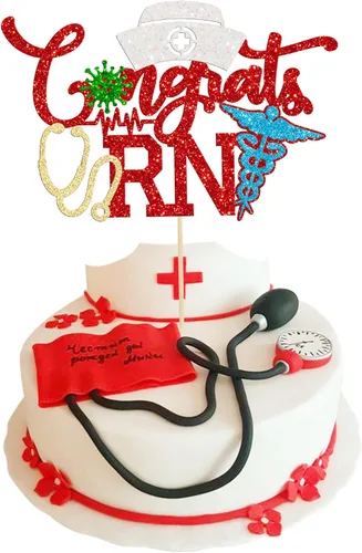 Miniatura 15 de Gyufise Decoración para pastel de enfermería con purpurina para enfermera, feliz cumpleaños, selección de pastel médico, decoración de pasteles